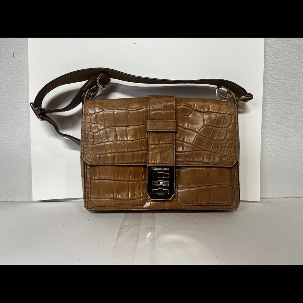 Michael Kors Tan Croc Embossed Crossbody Bag